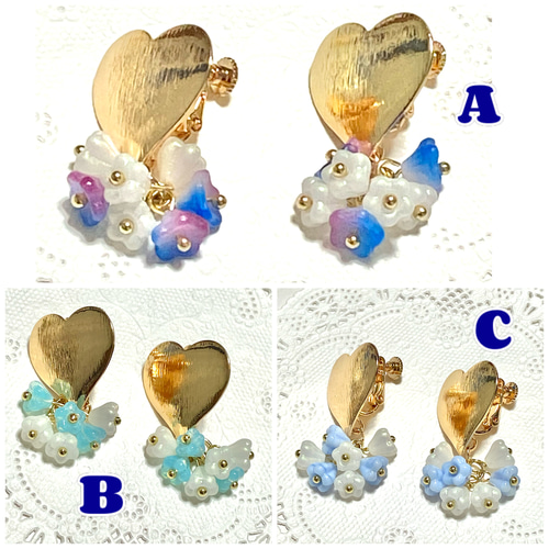 海のしずく☆チェコビーズ ベルフラワーのイヤリング/ピアス 金属