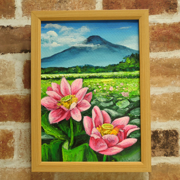 油絵 絵画 【富士山と蓮の花】 1枚目の画像