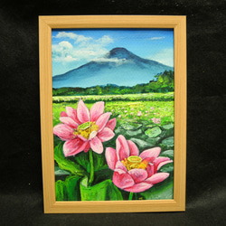 油絵 絵画 【富士山と蓮の花】 2枚目の画像