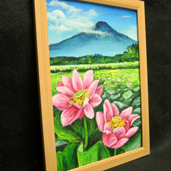 油絵 絵画 【富士山と蓮の花】 3枚目の画像