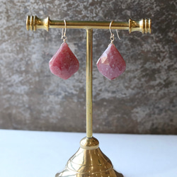 大粒 ロードナイト 天然石 14Kgf ピアス　アレルギー対応 --Rose pink-- 5枚目の画像