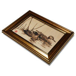 Waterfowls〈s3〉　木材の焦げ色の濃淡で表現した絵画作品 6枚目の画像