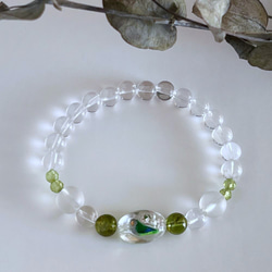 8月誕生石・インコと誕生石ブレスレット・ペリドット・ブラジル産水晶 5枚目の画像