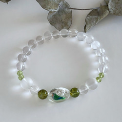 8月誕生石・インコと誕生石ブレスレット・ペリドット・ブラジル産水晶 4枚目の画像