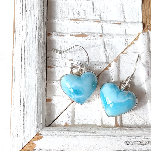 ❁Simple larimar heart earrings silver925❁ トップクオリティハートラリマー 2枚目の画像