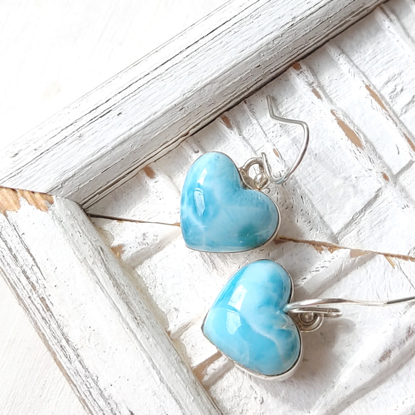 ❁Simple larimar heart earrings silver925❁ トップクオリティハートラリマー 6枚目の画像