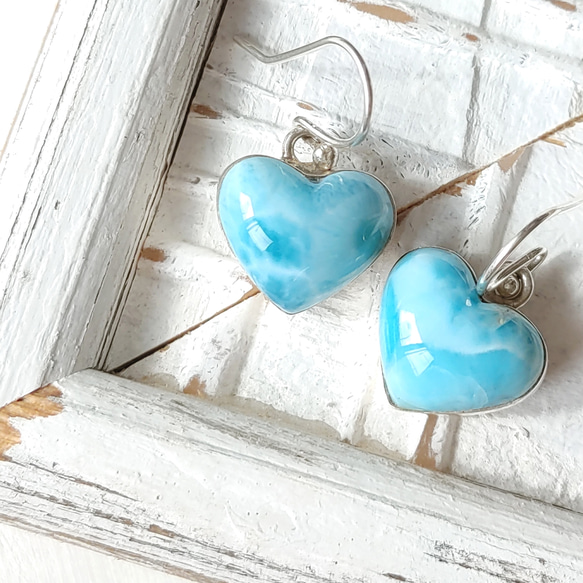 ❁Simple larimar heart earrings silver925❁ トップクオリティハートラリマー 1枚目の画像