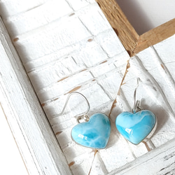 ❁Simple larimar heart earrings silver925❁ トップクオリティハートラリマー 5枚目の画像