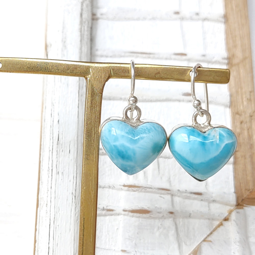 ❁Simple larimar heart earrings silver925❁ トップクオリティ
