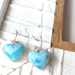 ❁Simple larimar heart earrings silver925❁ トップクオリティハートラリマー 4枚目の画像