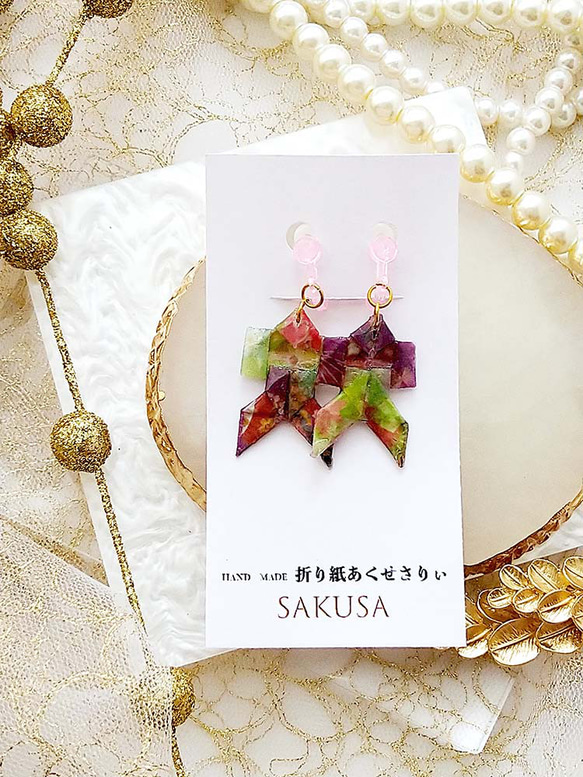やっこさんのキッズイヤリング・折り紙・SAKUSA・夏の和風アクセサリー