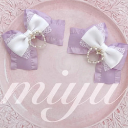 ヘアクリップ Uピン（ガーランドリボン 水色） ロリィタ ヘアメ 担当
