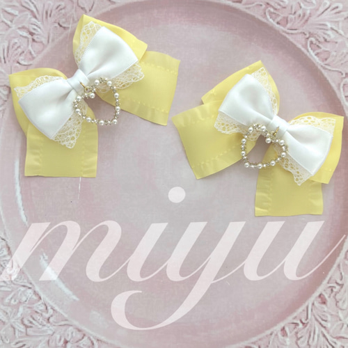 ☥》ロリィタリボンヘアクリップ ガラスタイプ(白)【デザインカスタム  