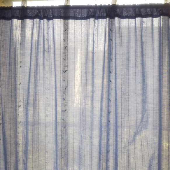 【一点物】先染めドビー織りコットンの間仕切り、カーテン 縦約174cm×横約106cm(ブルー)『Creema限定』 7枚目の画像