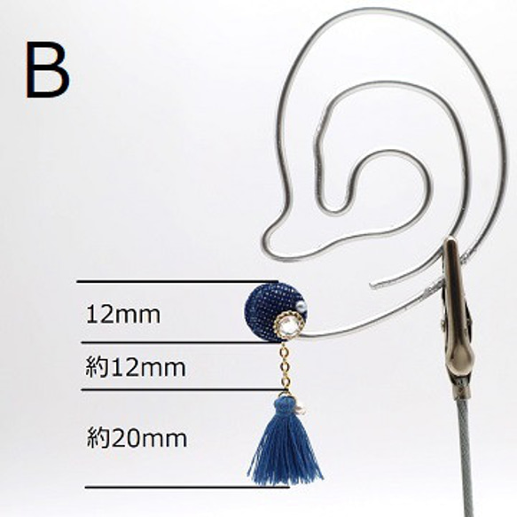 【選べるタッセル】ジーンズのクルミボタンとタッセルのピアス・イヤリング_ブルー 5枚目の画像