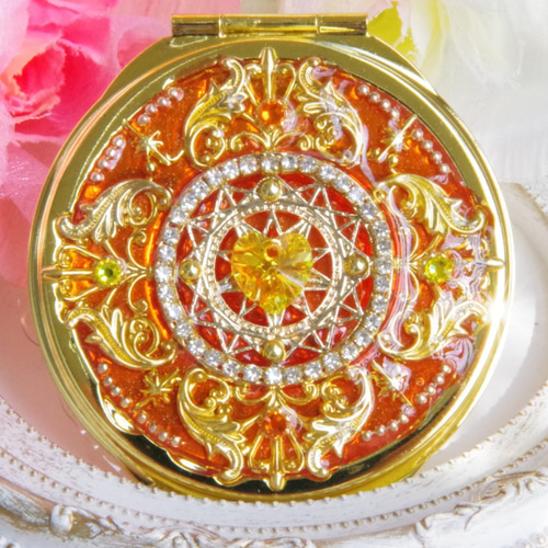 ハンドメイド品】魔法少女☆変身コンパクトミラー（オレンジ） 手鏡