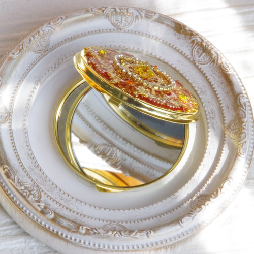 ハンドメイド品】魔法少女☆変身コンパクトミラー（オレンジ） 手鏡