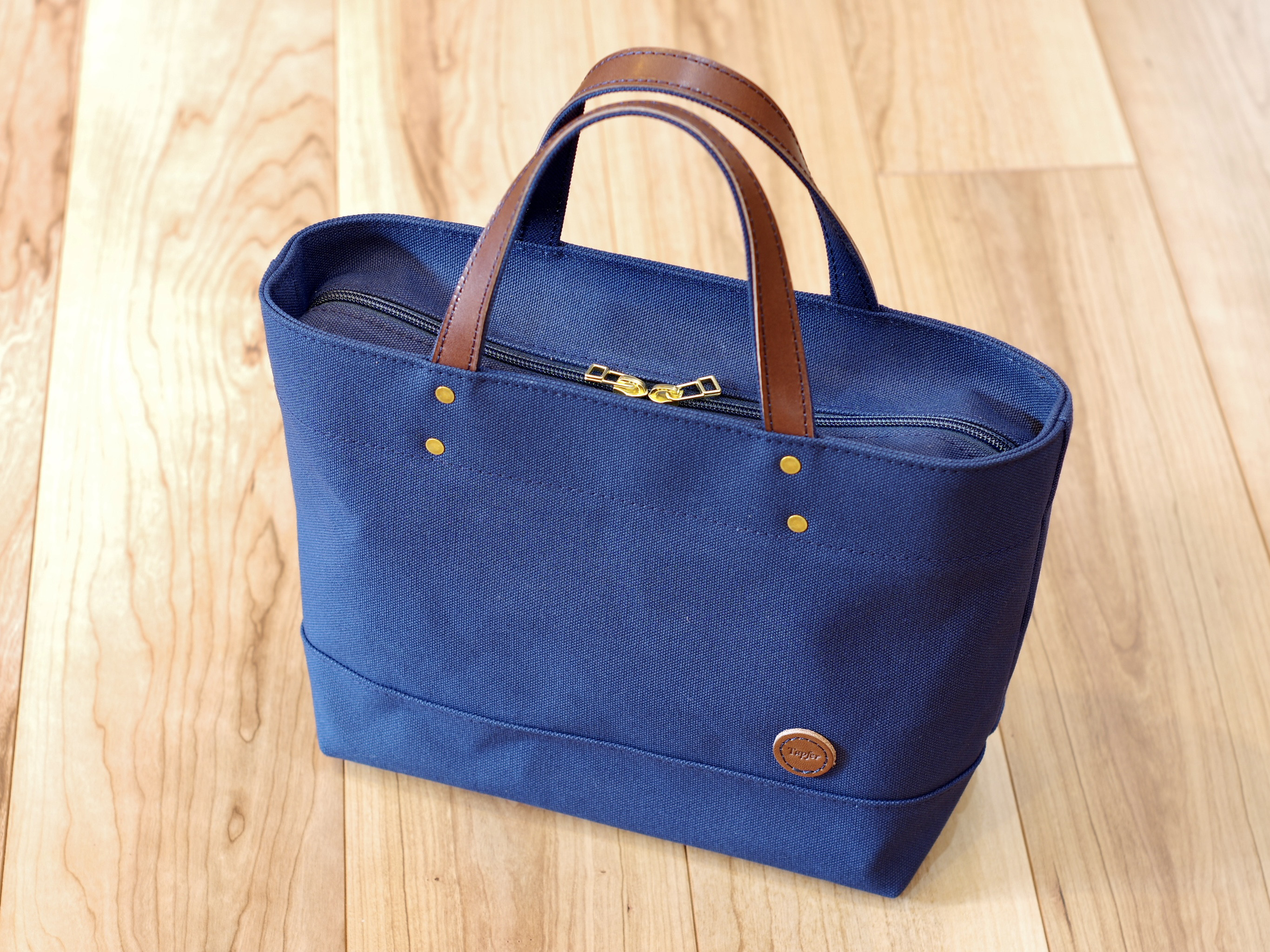 レザーハンドル帆布トート(Zip Top) ネイビー