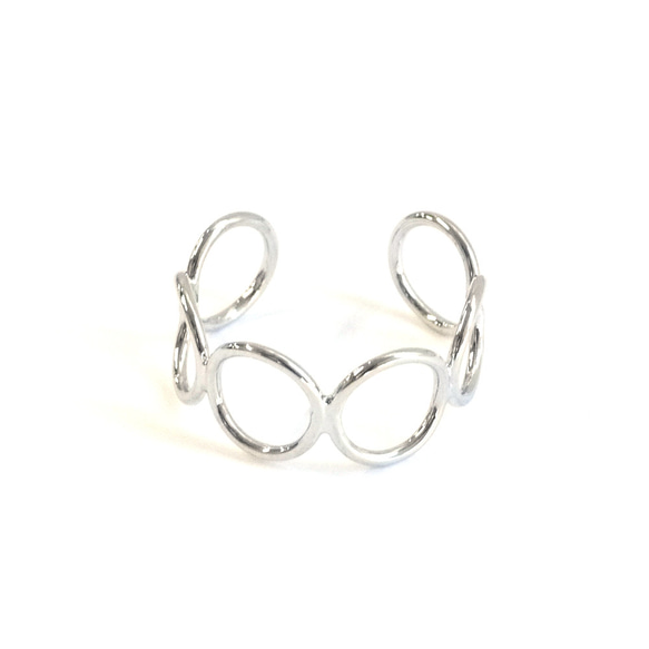 新品【1枚】亮銀色開口戒指，精緻弧形圓形 NF 第2張的照片