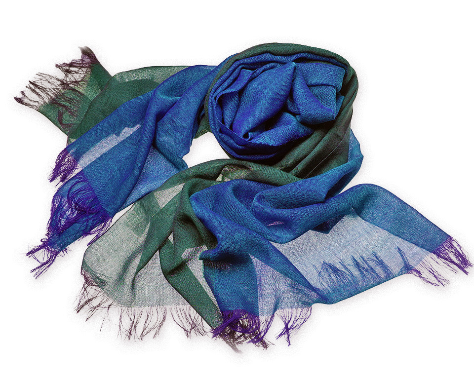 ウールガーゼ二重織ストール　ＫＡＳＡＮＥ　孔雀色（ピーコック×クロムグリーン）