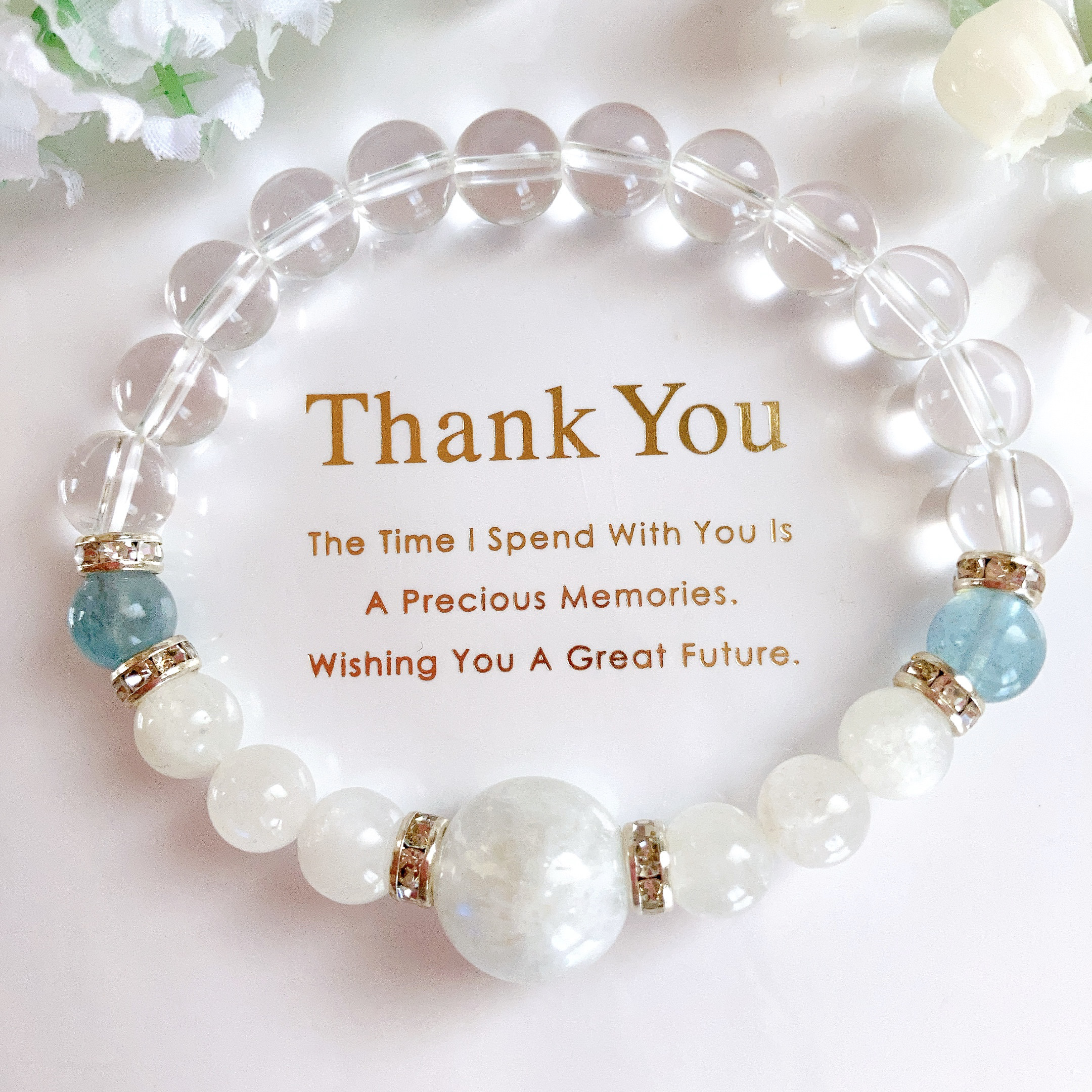 大粒ブルームーンストーンモスアクアマリン天然石ブレスレット 9,600円