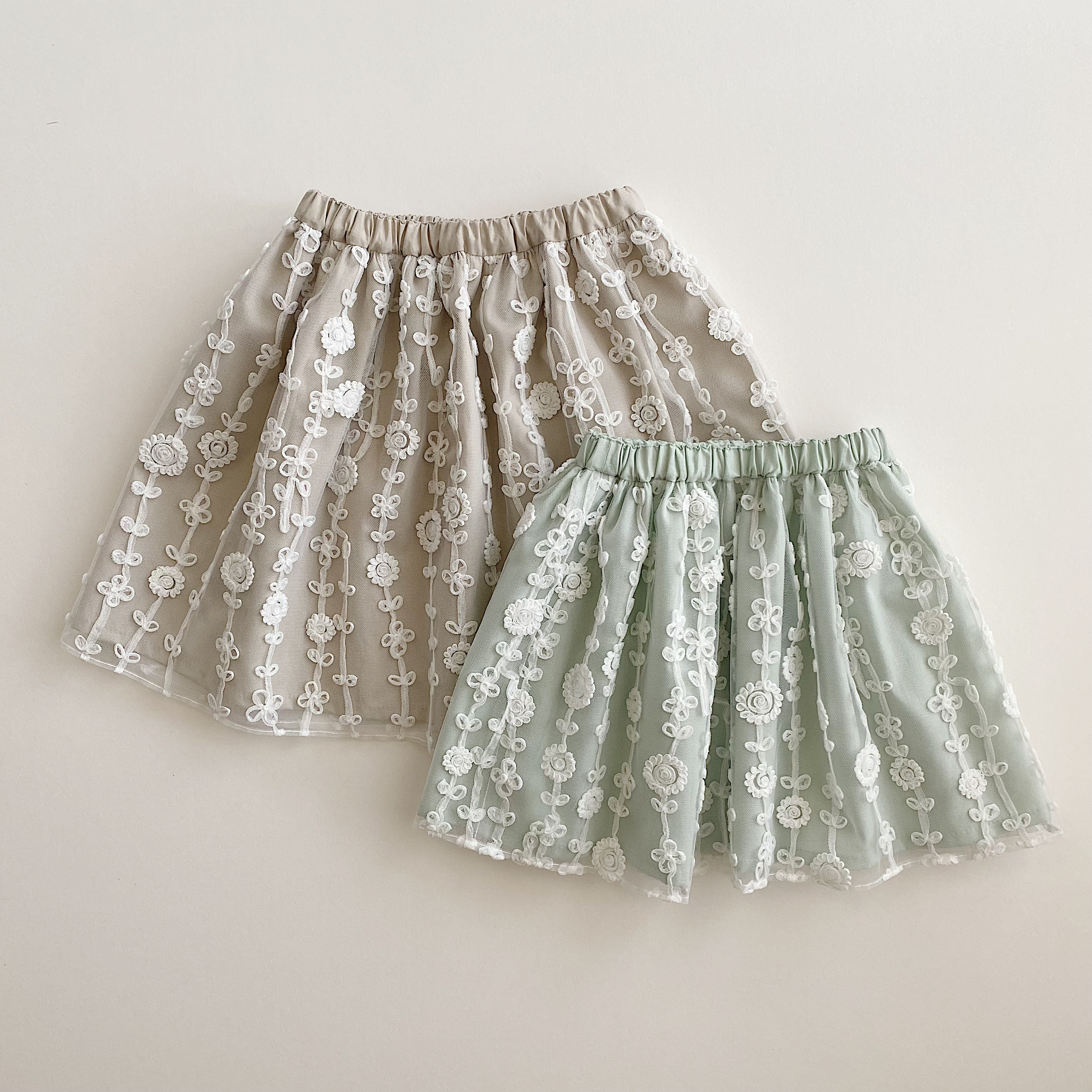 フラワーチュールスカート / 裏地ミント or グレージュ / 80cm,90cm,100cm