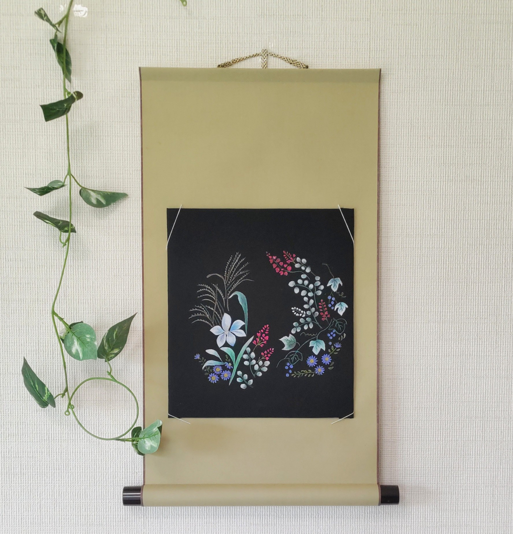 萩の手描きミニ掛軸