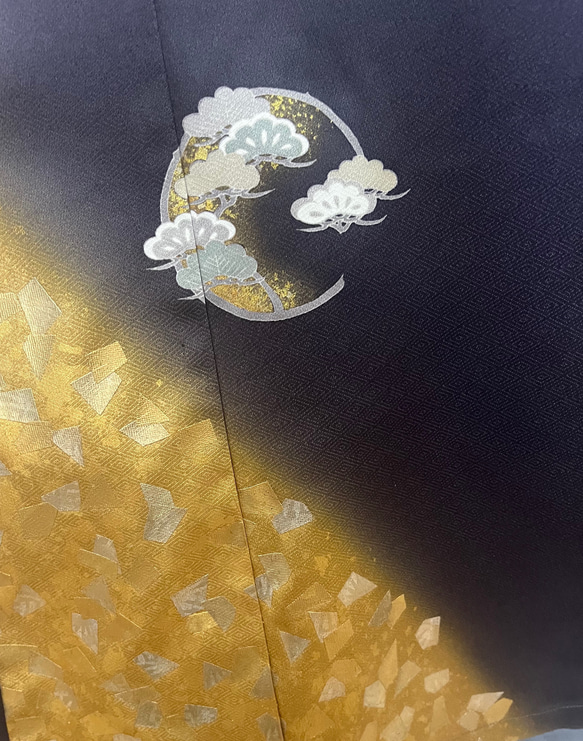 送料無料 着物 リメイク 花 豪華 ゴールド 正絹 シルク ロングドレス ハンドメイド 3枚目の画像