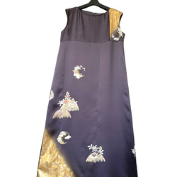 送料無料 着物 リメイク 花 豪華 ゴールド 正絹 シルク ロングドレス ハンドメイド 4枚目の画像