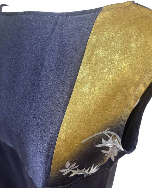 送料無料 着物 リメイク 花 豪華 ゴールド 正絹 シルク ロングドレス ハンドメイド 2枚目の画像