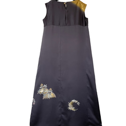 送料無料 着物 リメイク 花 豪華 ゴールド 正絹 シルク ロングドレス ハンドメイド 5枚目の画像