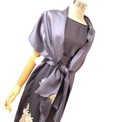 送料無料 着物 リメイク 花 豪華 ゴールド 正絹 シルク ロングドレス ハンドメイド 6枚目の画像