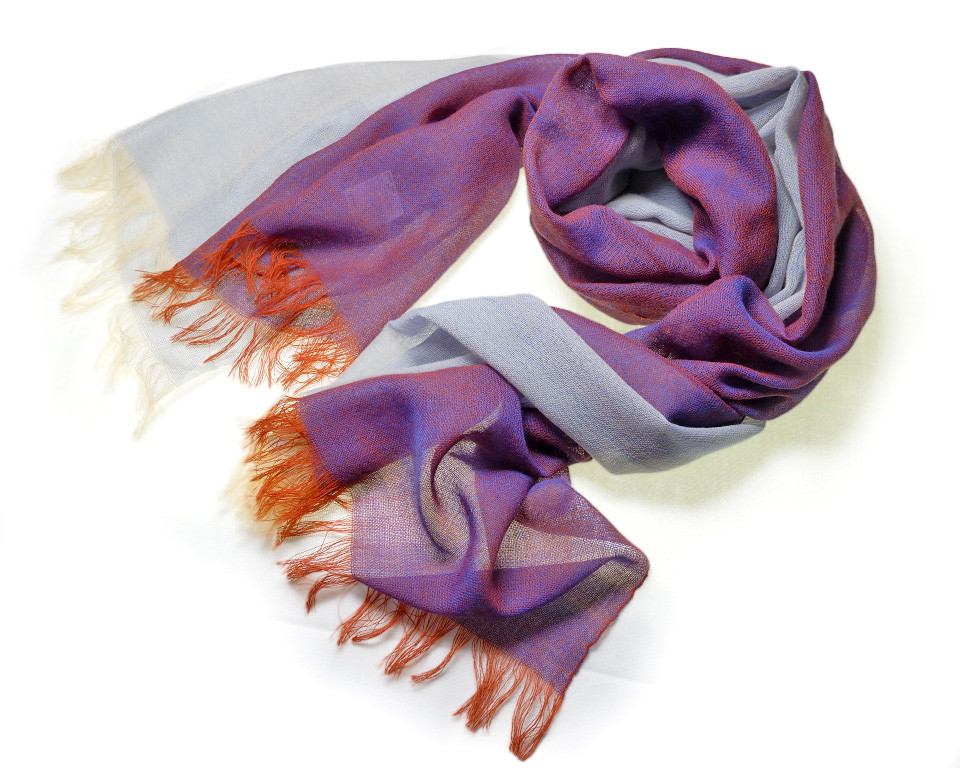 ウールガーゼ二重織ストール　ＫＡＳＡＮＥ　白躑躅（シルバー×パープル）