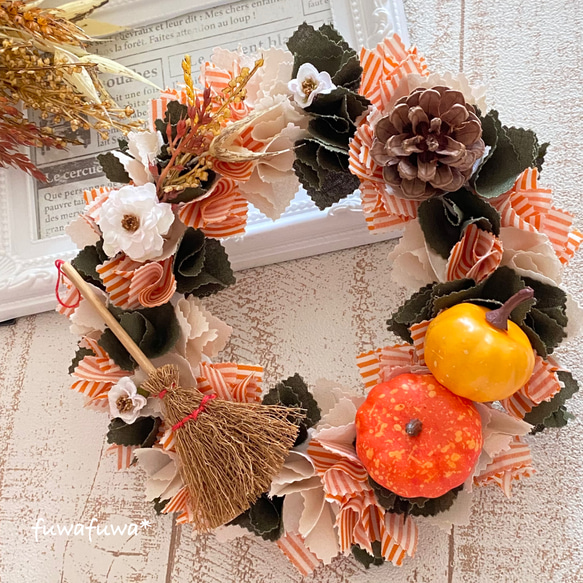 ハロウィンリース401】ハンドメイド ガーランド 布リース ハロウィンリース401】ハンドメイド ガーランド 布リース