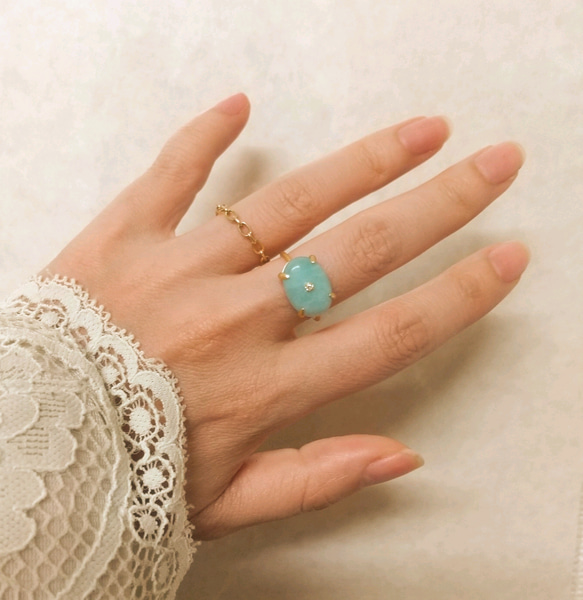 【silver925】18KGP amazonite  ring 6枚目の画像