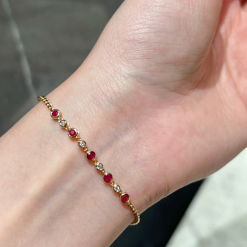 天然ダイヤモンド付きルビーブレスレットk18 ブレスレット パール  