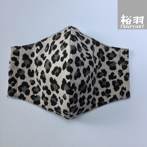 Lサイズ・レオパード(グレー)・大きい大人用立体マスク・ヒョウ柄  
