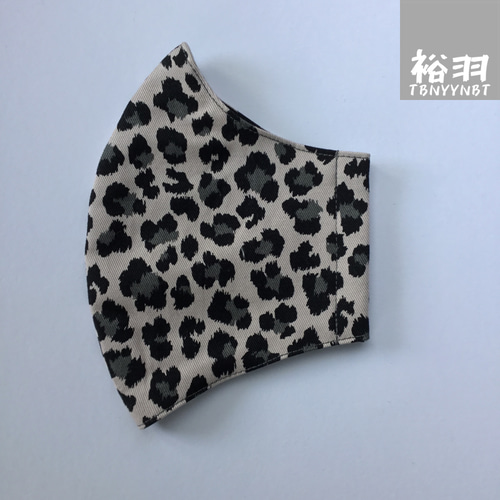 Lサイズ・レオパード(グレー)・大きい大人用立体マスク・ヒョウ柄  