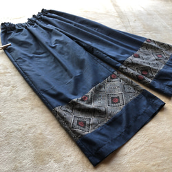 大島紬のパッチワークワイドパンツ　ウエストゴムの楽ちんパンツ　龍郷赤と青からお選び下さい　ご希望の股下丈で　着物リメイク 8枚目の画像