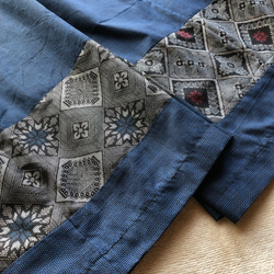 大島紬のパッチワークワイドパンツ　ウエストゴムの楽ちんパンツ　龍郷赤と青からお選び下さい　ご希望の股下丈で　着物リメイク 4枚目の画像