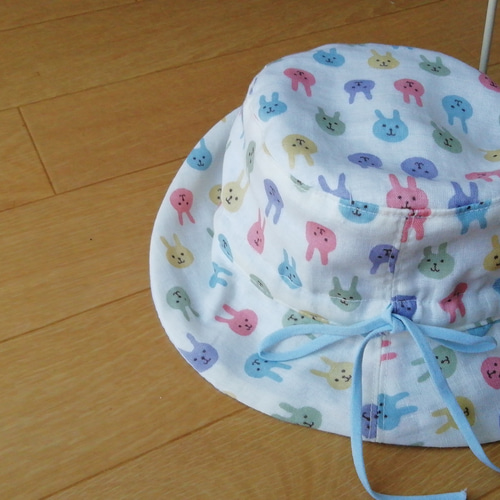 Wガーゼのベビー帽子♥44-50cmから選べます♥リボンゴムでサイズ調整  