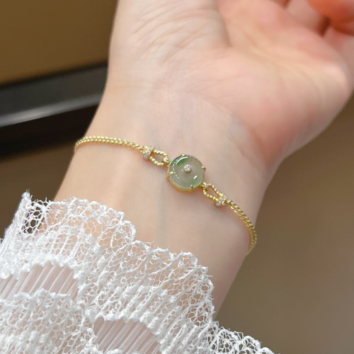 天然ダイヤモンド付きヒスイブレスレットk18　0222 天然ダイヤモンド付きヒスイブレスレットk18 0222