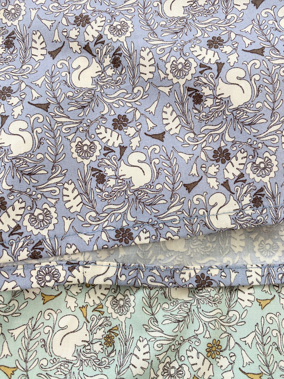 松鼠和花朵圖案短袖連衣裙 * 寬鬆插肩 一種尺寸最適合 * 100% 棉 * 風信子藍 第14張的照片