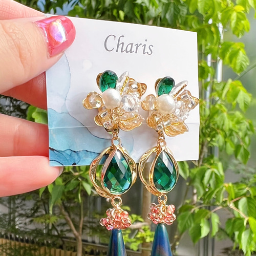 グリーン ビジュー 大人可愛い ピアス/イヤリング ピアス（スタッド