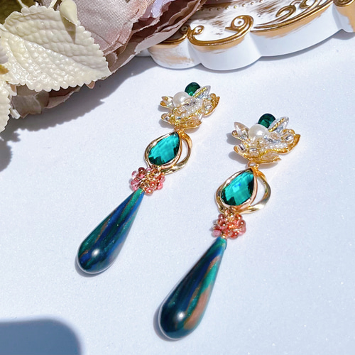 グリーン ビジュー 大人可愛い ピアス/イヤリング ピアス