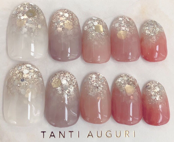 ピンク色 ネイルチップ ニュアンス 爪先 キラキラ 結婚式 お呼ばれ