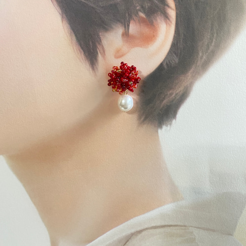 Candy レッド ビーズフラワーピアス/イヤリング ピアス（その他