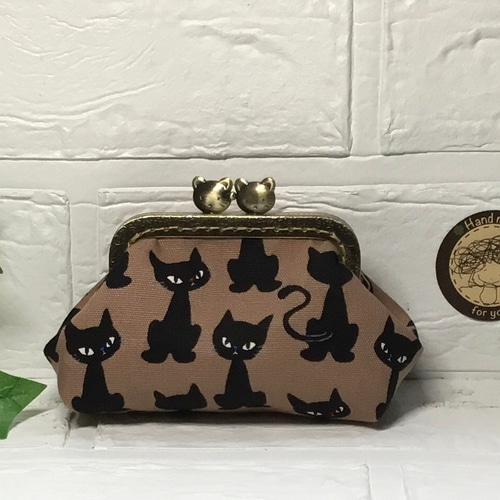 8.5㎝猫の口金・がま口財布・黒猫・カフェオレ・小銭入れ・お薬
