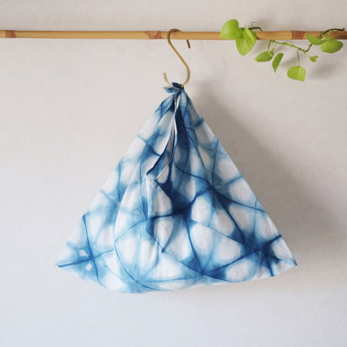 あずま袋▶︎花柄 ＊藍染め 灰汁発酵建て エコバッグ・サブ