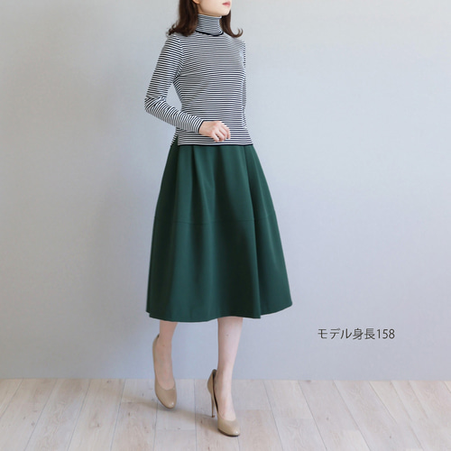 ウエストゴムでらくちん◎】ロング丈 ポケット付きタックフレア